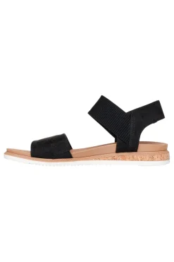Schwarze Sandalen mit Klettverschluss und perforiertem Band Skechers Desert kiss low