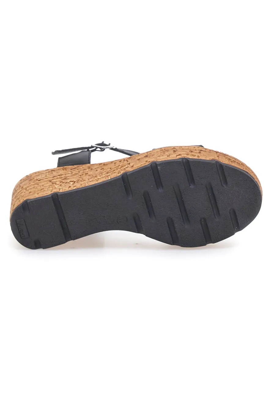 Schwarze Sandalen mit Obermaterial aus Leder und Keilabsatz PITTARELLO 34723002