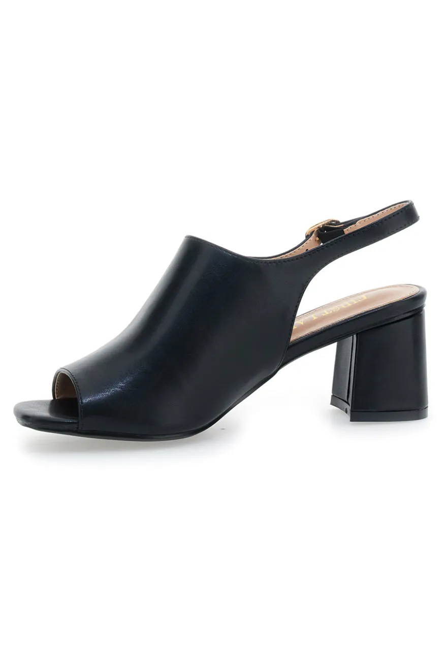 Schwarze Sandalen mit Riemen hinten und Öffnung vorne FIRST LADY P545