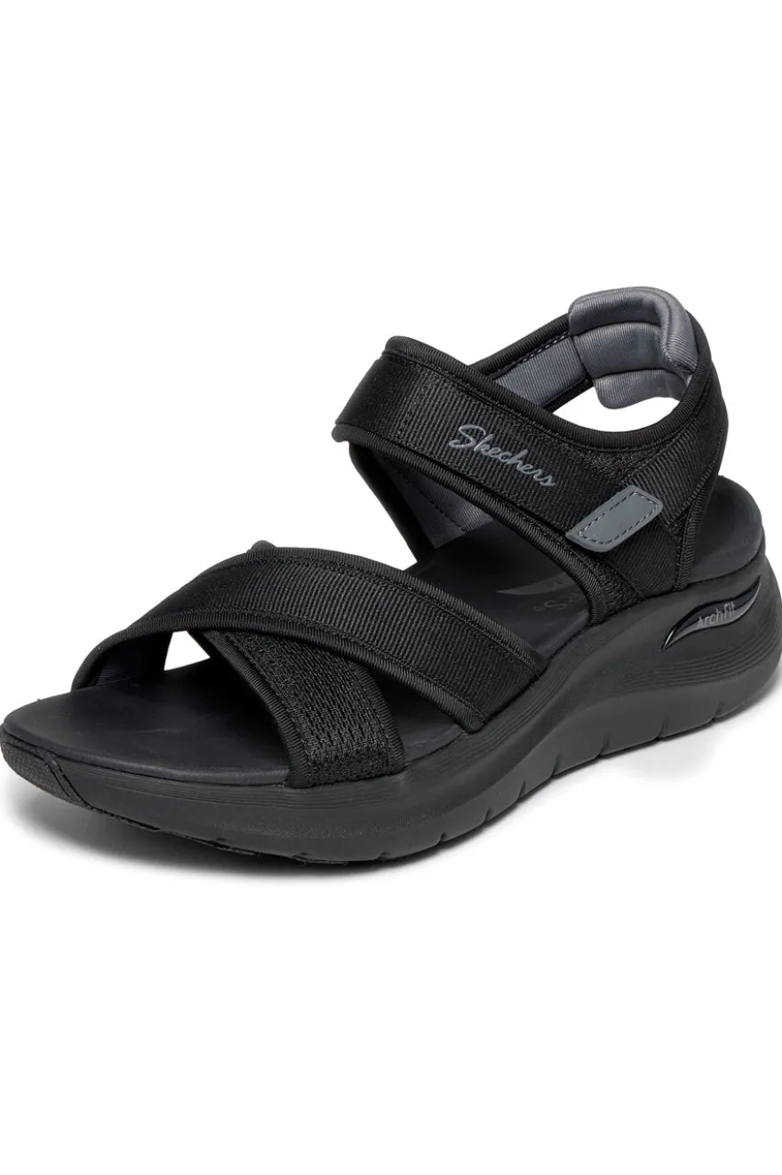 Schwarze Sandalen mit verstellbaren Kreuzriemen Skechers ARCH FIT 2.0 SANDAL FEELIN' BRIGHT