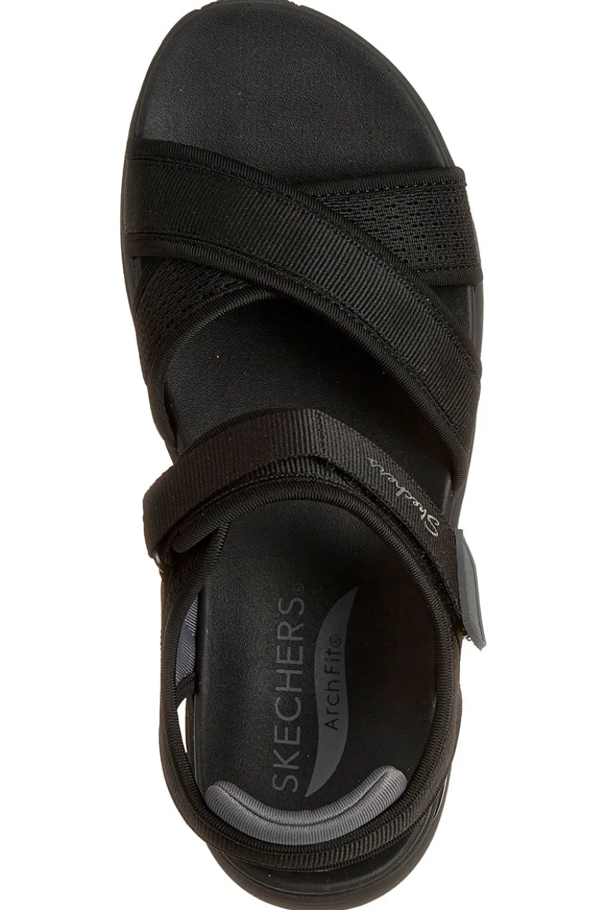 Schwarze Sandalen mit verstellbaren Kreuzriemen Skechers ARCH FIT 2.0 SANDAL FEELIN' BRIGHT