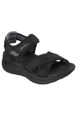 Schwarze Sandalen mit verstellbaren Kreuzriemen Skechers ARCH FIT 2.0 SANDAL FEELIN' BRIGHT