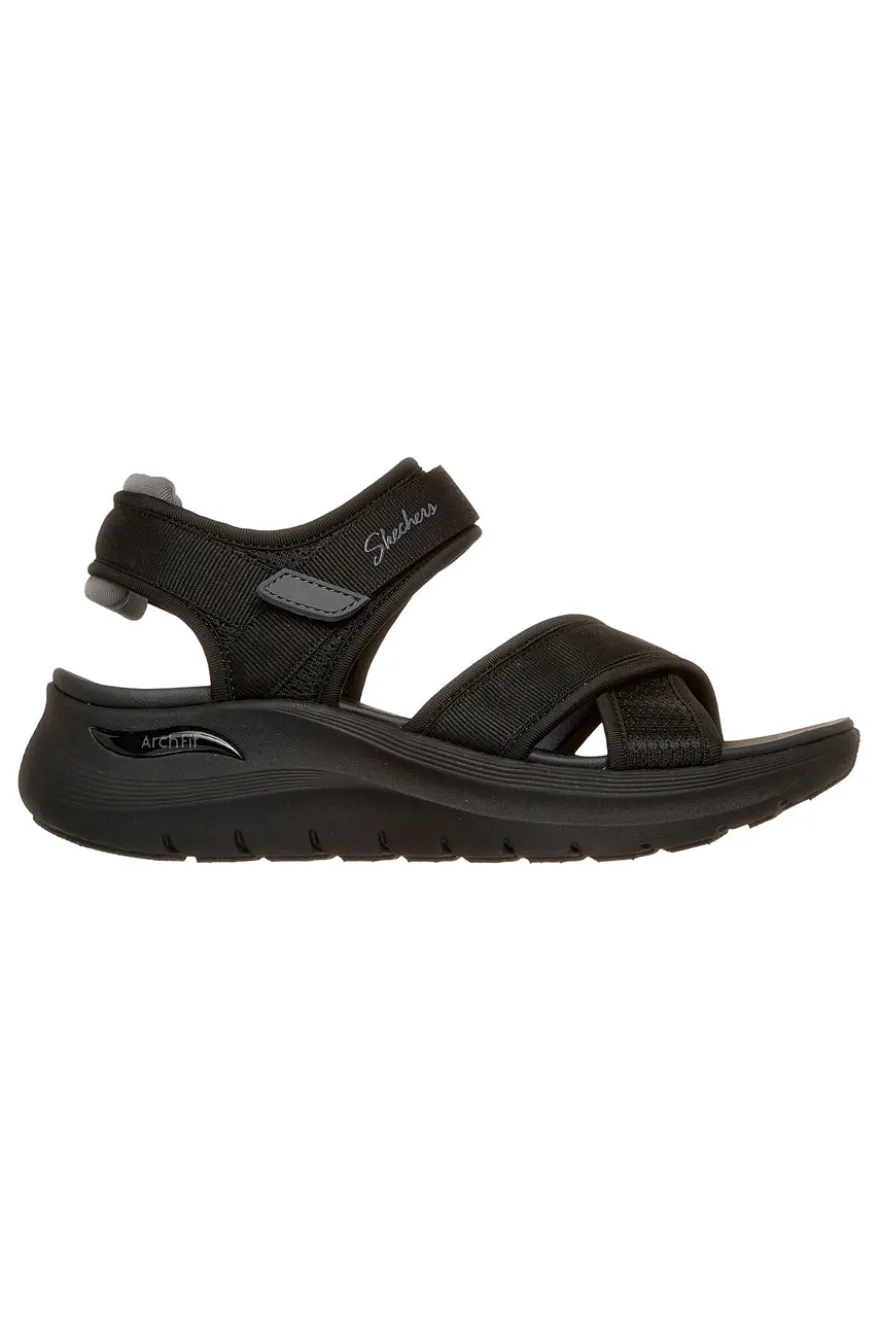 Schwarze Sandalen mit verstellbaren Kreuzriemen Skechers ARCH FIT 2.0 SANDAL FEELIN' BRIGHT