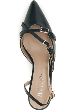 Schwarze Slingback-Pumps mit Riemchen First Lady P655