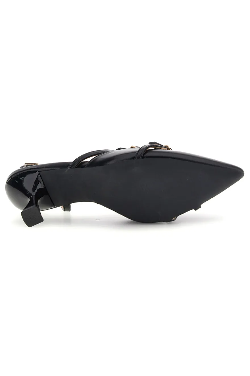 Schwarze Slingback-Pumps mit Riemchen First Lady P655