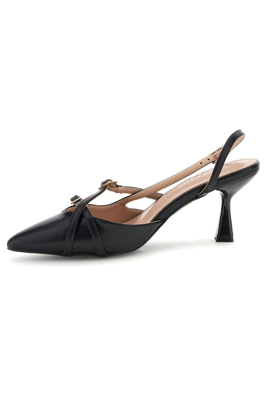 Schwarze Slingback-Pumps mit Riemchen First Lady P655