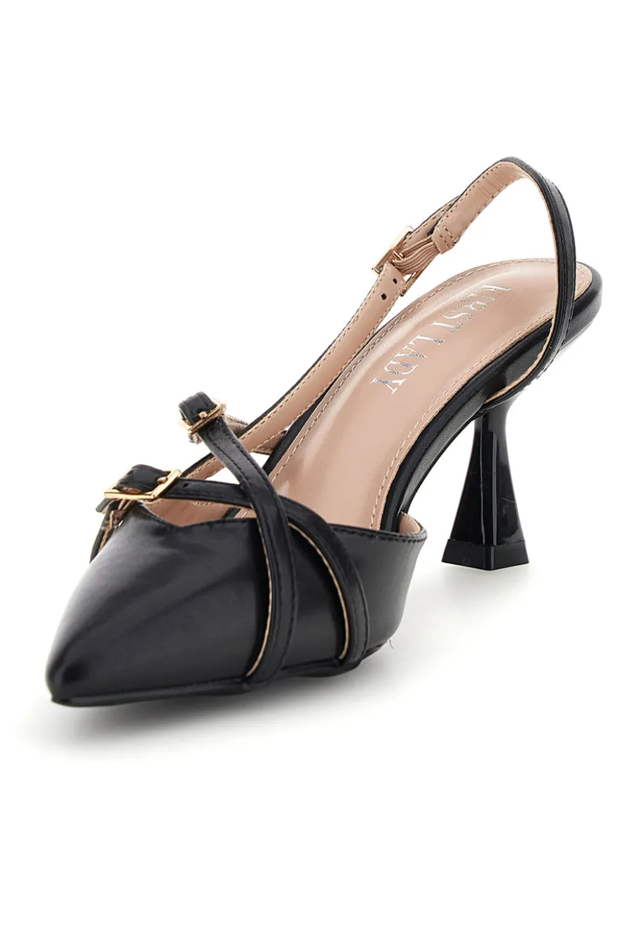 Schwarze Slingback-Pumps mit Riemchen First Lady P655