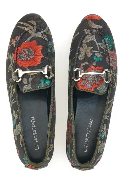 Schwarze Slipper mit Blumen Le Havre Paris 23546