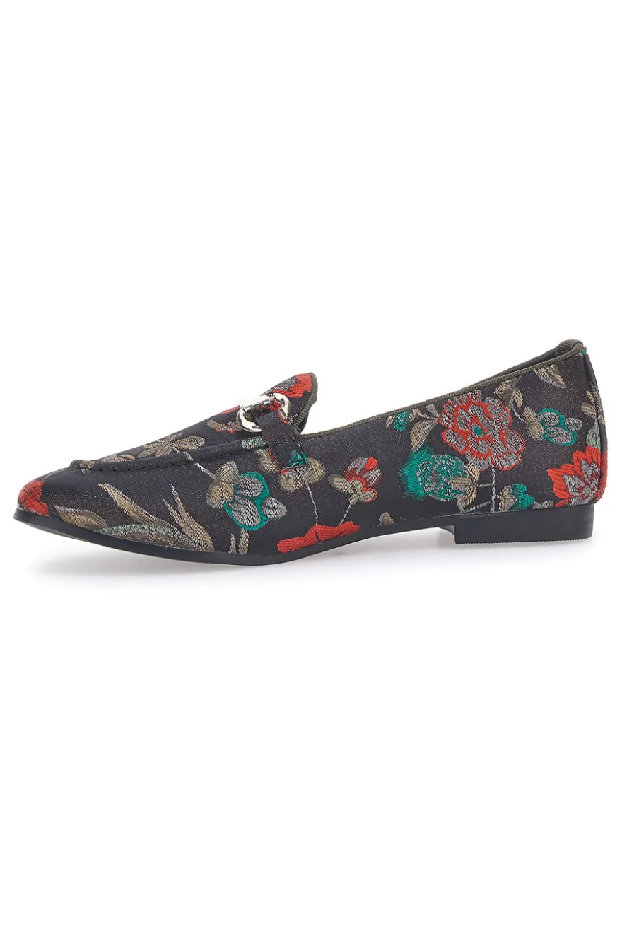 Schwarze Slipper mit Blumen Le Havre Paris 23546