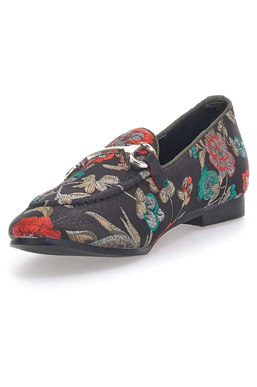 Schwarze Slipper mit Blumen Le Havre Paris 23546