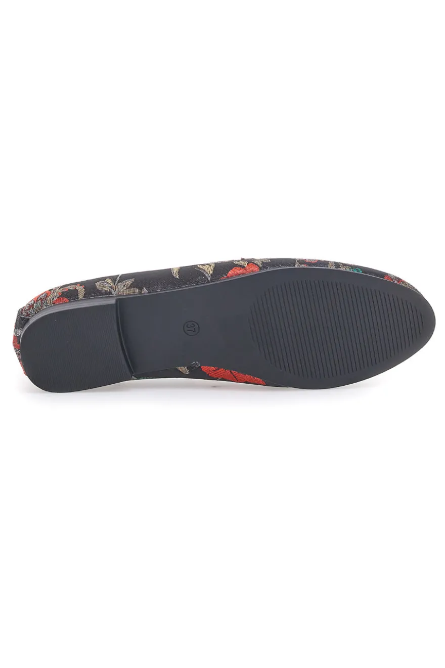 Schwarze Slipper mit Blumen Le Havre Paris 23546