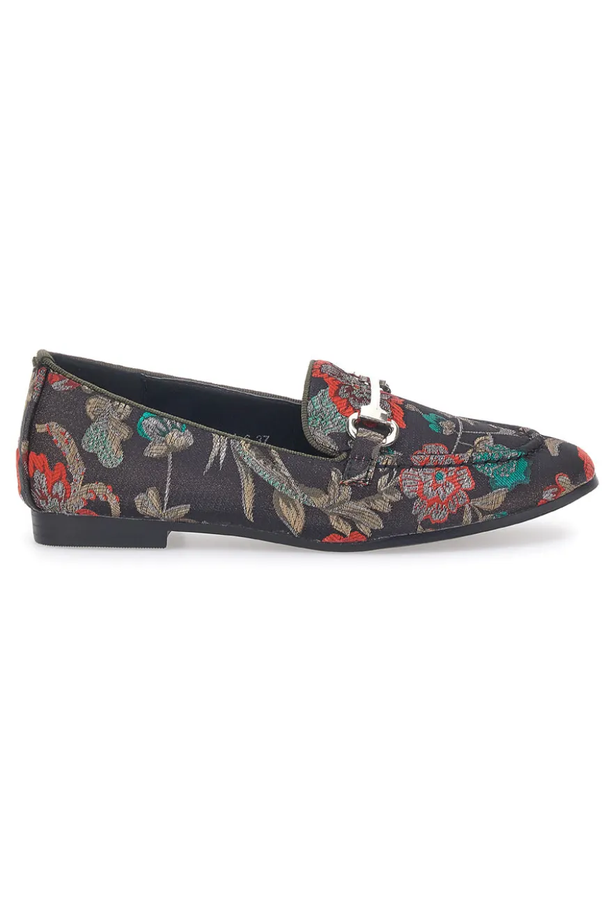 Schwarze Slipper mit Blumen Le Havre Paris 23546