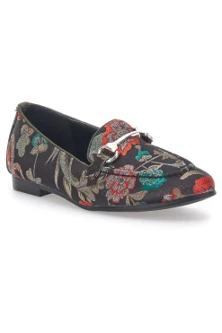 Schwarze Slipper mit Blumen Le Havre Paris 23546