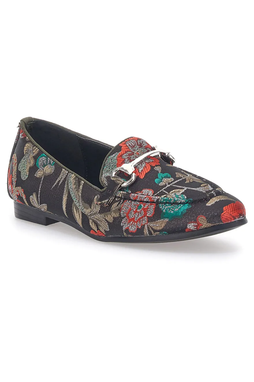 Schwarze Slipper mit Blumen Le Havre Paris 23546