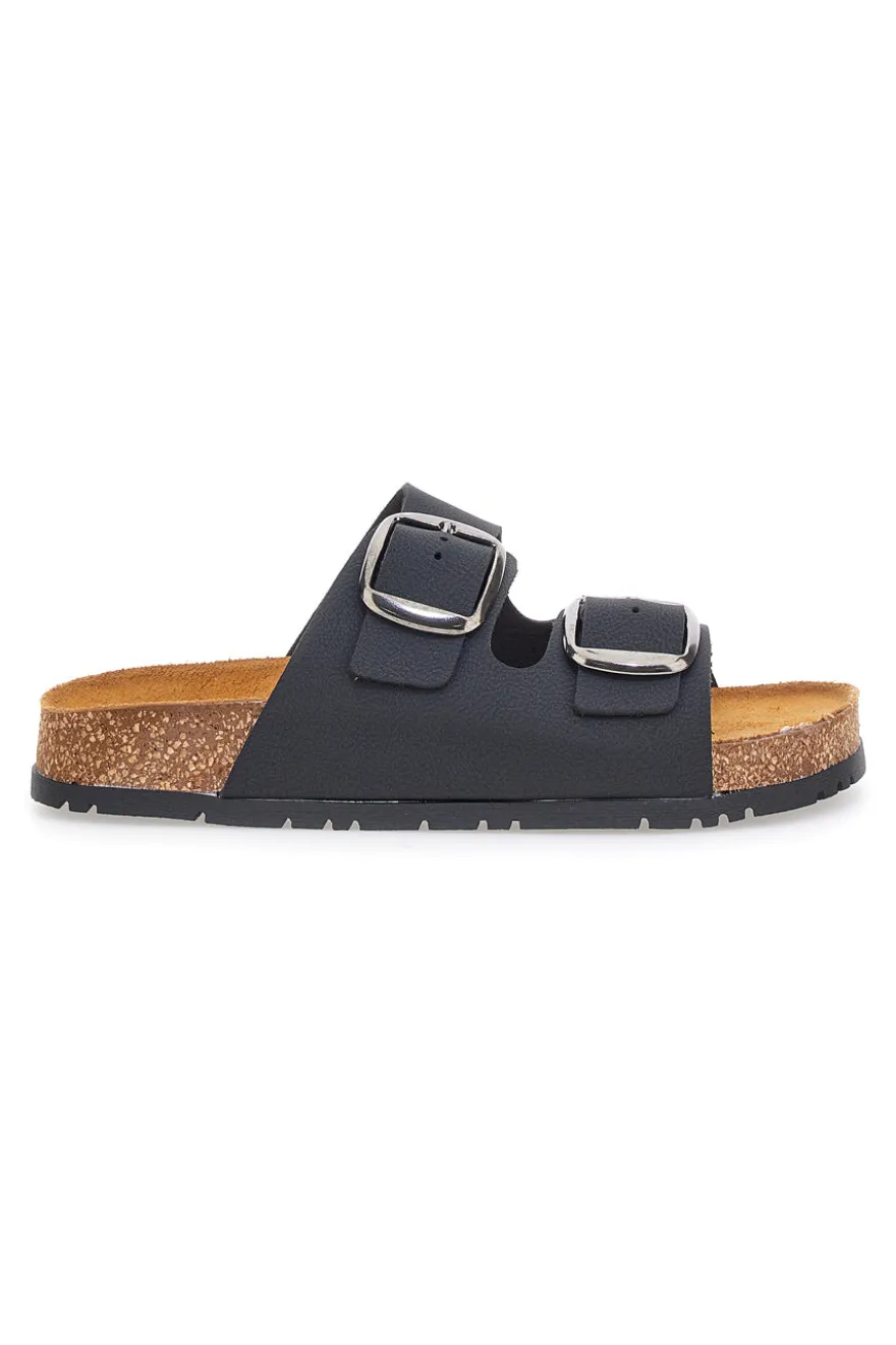 Schwarze Slipper mit doppelter Schnalle, Lederinnensohle und rutschfester Sohle Pittarello Green Walk 335CF20630SR