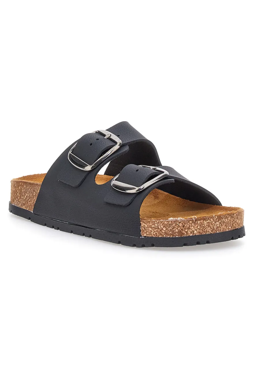 Schwarze Slipper mit doppelter Schnalle, Lederinnensohle und rutschfester Sohle Pittarello Green Walk 335CF20630SR