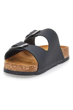 Schwarze Slipper mit doppelter Schnalle, Lederinnensohle und rutschfester Sohle Pittarello Green Walk 335CF20630SR