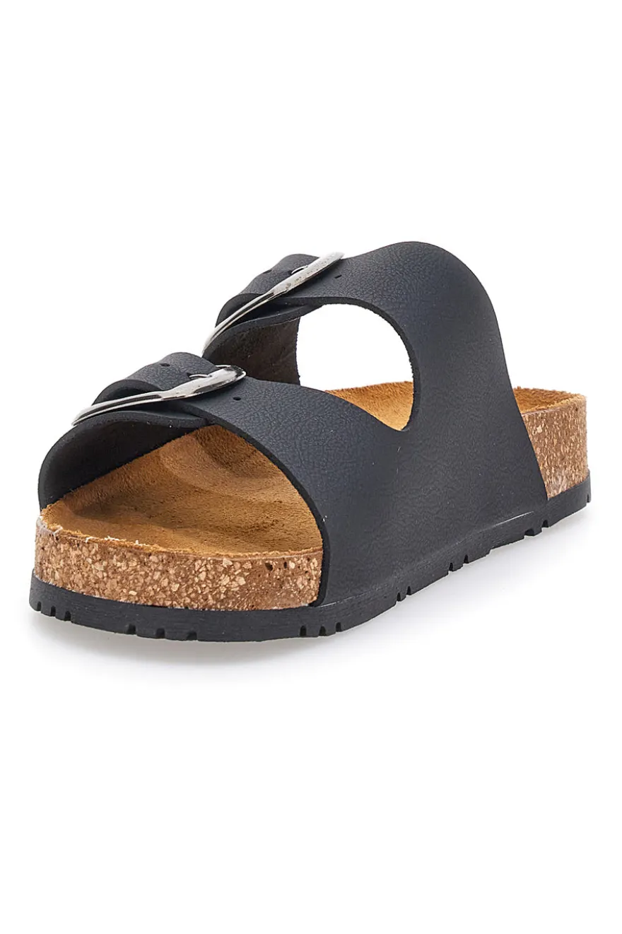Schwarze Slipper mit doppelter Schnalle, Lederinnensohle und rutschfester Sohle Pittarello Green Walk 335CF20630SR