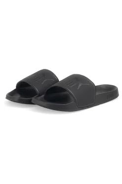 Schwarze Slipper mit gepolstertem Band und PUMA Leadcat 2 Logo