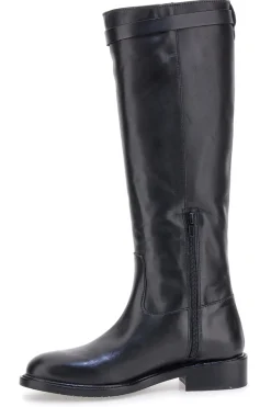 Schwarze Stiefel aus echtem Leder mit goldener Schnalle Pittarello Class RF24L37M