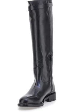 Schwarze Stiefel aus echtem Leder mit goldener Schnalle Pittarello Class RF24L37M