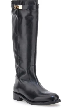 Schwarze Stiefel aus echtem Leder mit goldener Schnalle Pittarello Class RF24L37M