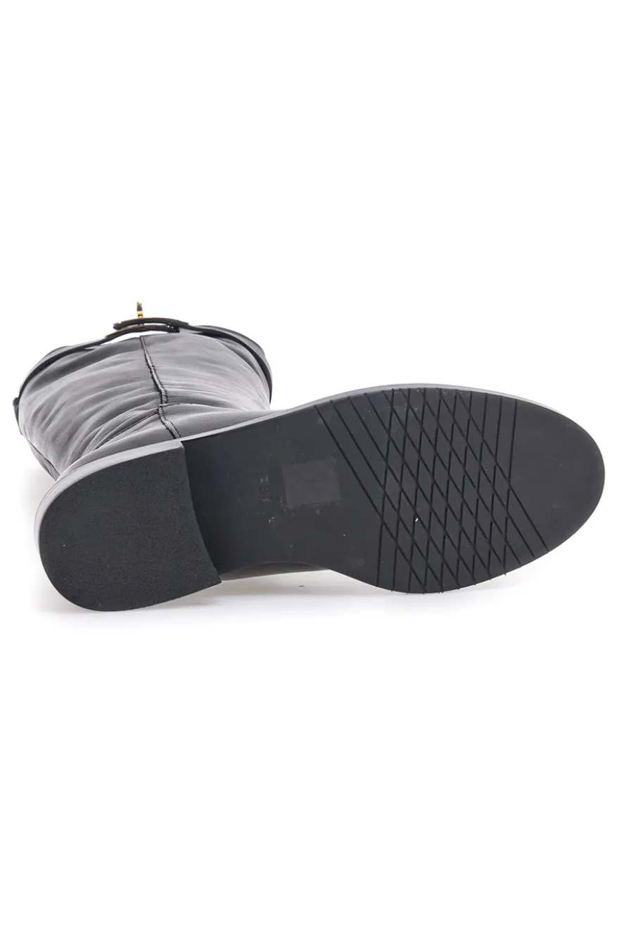 Schwarze Stiefel aus echtem Leder mit goldener Schnalle Pittarello Class RF24L37M