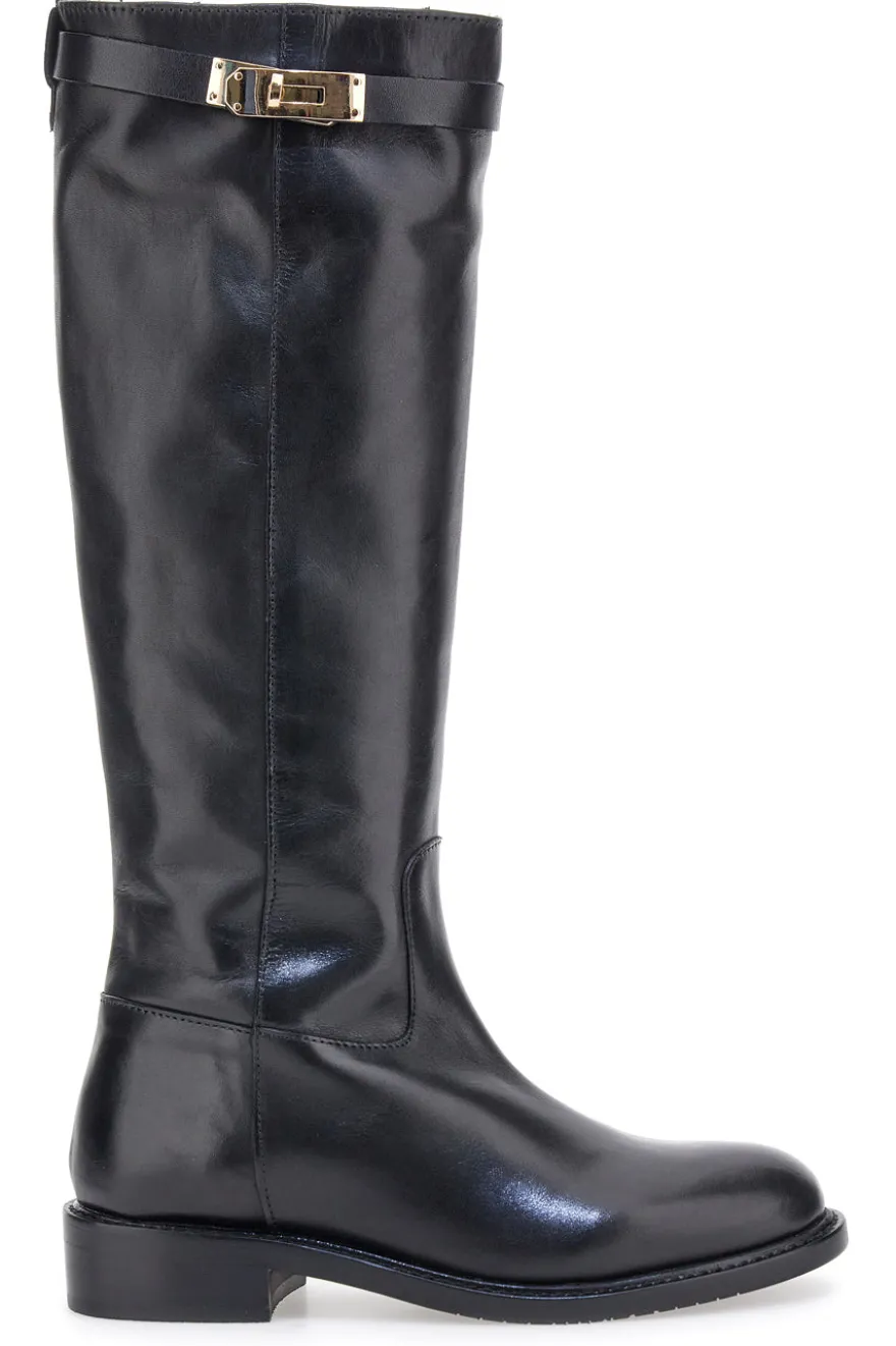Schwarze Stiefel aus echtem Leder mit goldener Schnalle Pittarello Class RF24L37M
