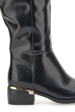 Schwarze Stiefel aus glänzendem Material mit goldenen Details Laura Biagiotti 8782M