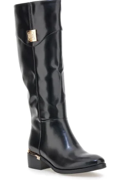 Schwarze Stiefel aus glänzendem Material mit goldenen Details Laura Biagiotti 8782M