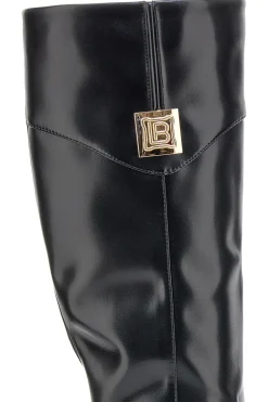 Schwarze Stiefel aus glänzendem Material mit goldenen Details Laura Biagiotti 8782M