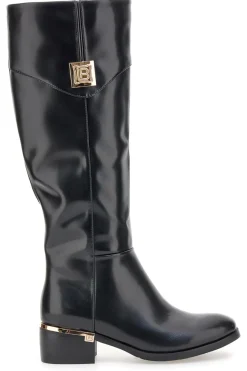 Schwarze Stiefel aus glänzendem Material mit goldenen Details Laura Biagiotti 8782M