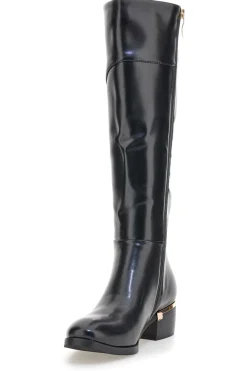 Schwarze Stiefel aus glänzendem Material mit goldenen Details Laura Biagiotti 8782M