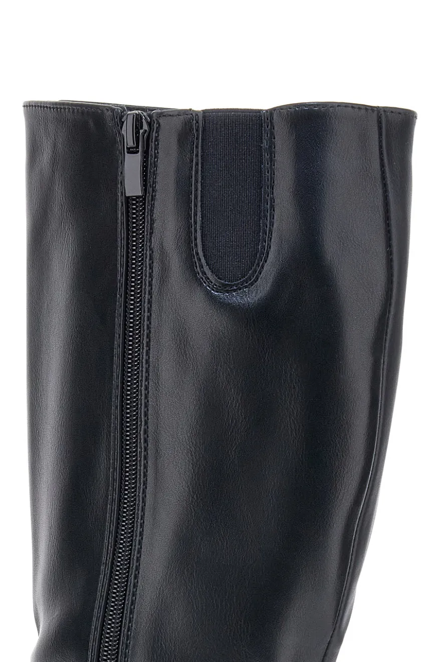 Schwarze Stiefel mit metallischen Einsätzen und niedrigem Absatz Energy I256