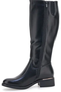 Schwarze Stiefel mit metallischen Einsätzen und niedrigem Absatz Energy I256