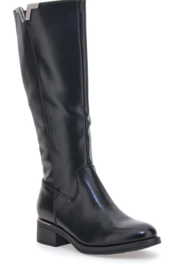 Schwarze Stiefel mit metallischen Einsätzen und niedrigem Absatz Energy I256