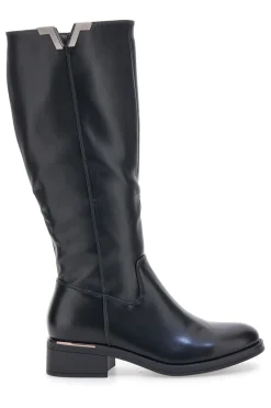 Schwarze Stiefel mit metallischen Einsätzen und niedrigem Absatz Energy I256