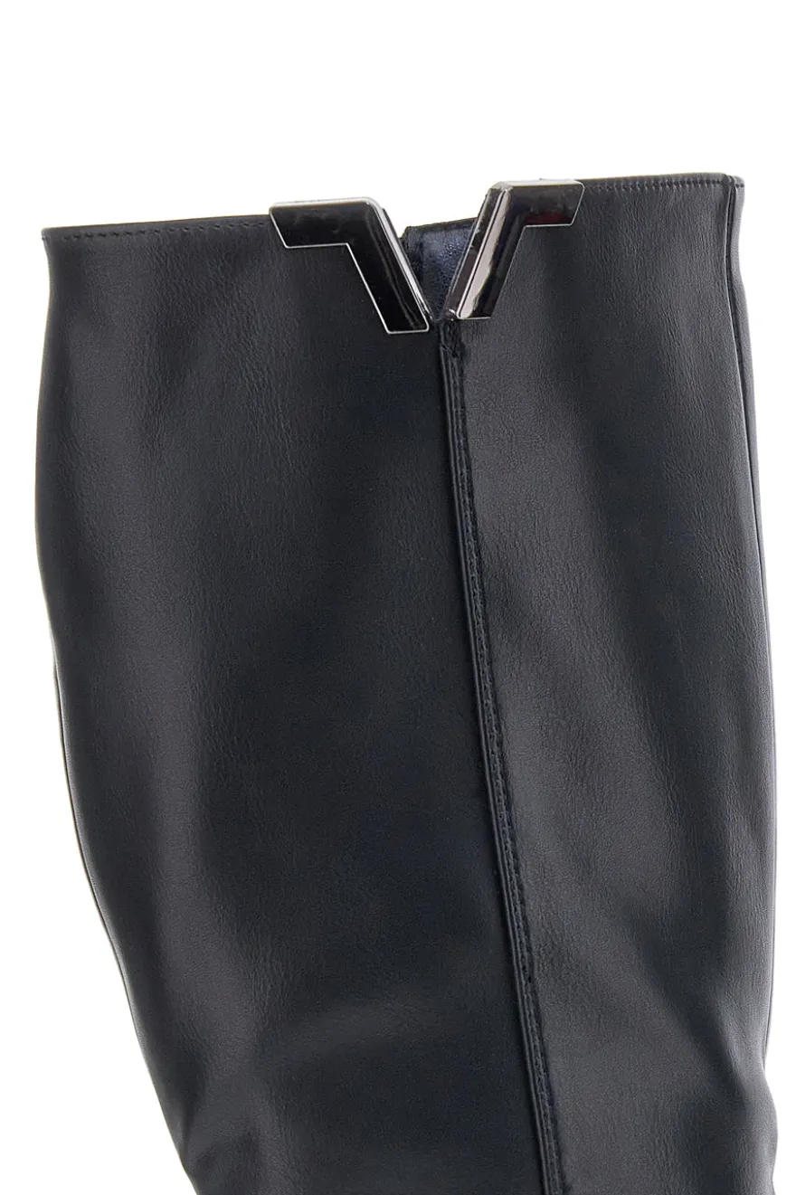 Schwarze Stiefel mit metallischen Einsätzen und niedrigem Absatz Energy I256
