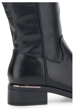 Schwarze Stiefel mit metallischen Einsätzen und niedrigem Absatz Energy I256
