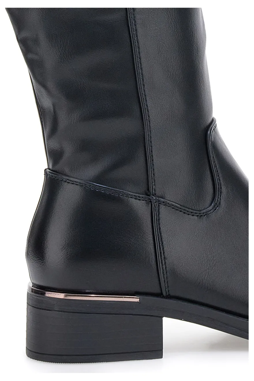 Schwarze Stiefel mit metallischen Einsätzen und niedrigem Absatz Energy I256