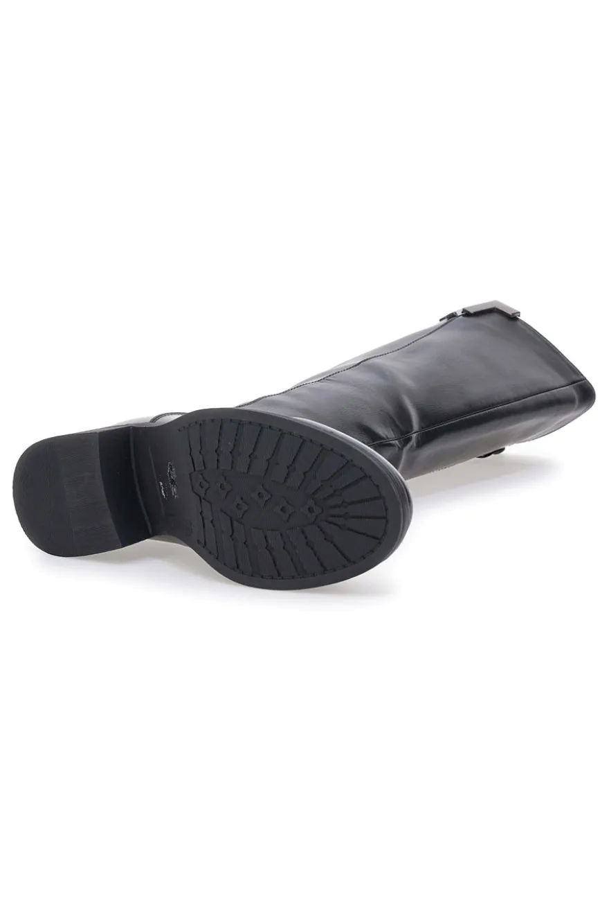 Schwarze Stiefel mit metallischen Einsätzen und niedrigem Absatz Energy I256