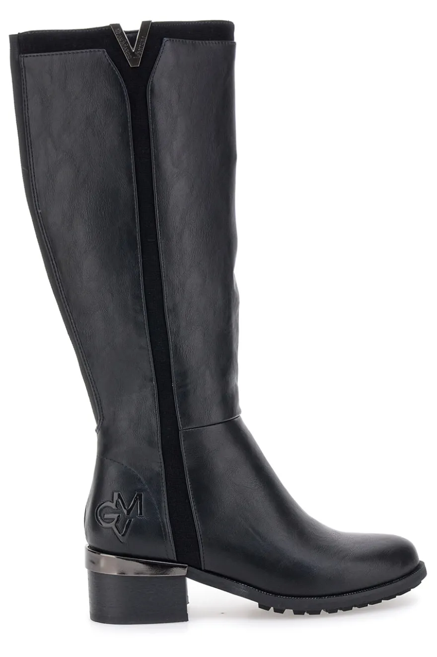 Schwarze Stiefel mit niedrigem Absatz und seitlichem Logo GMV SV0183