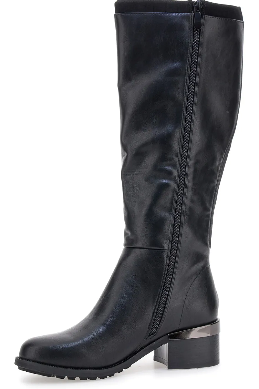 Schwarze Stiefel mit niedrigem Absatz und seitlichem Logo GMV SV0183