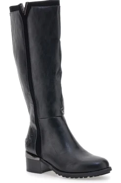 Schwarze Stiefel mit niedrigem Absatz und seitlichem Logo GMV SV0183