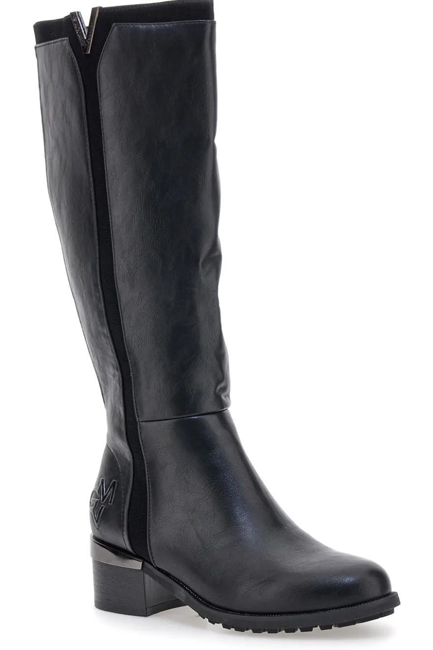 Schwarze Stiefel mit niedrigem Absatz und seitlichem Logo GMV SV0183