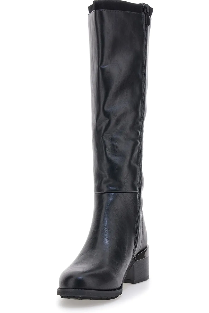 Schwarze Stiefel mit niedrigem Absatz und seitlichem Logo GMV SV0183