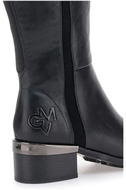 Schwarze Stiefel mit niedrigem Absatz und seitlichem Logo GMV SV0183