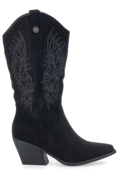 Schwarze Stiefel mit Stickerei und Absatz Cafè Kosten RQ2616