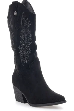 Schwarze Stiefel mit Stickerei und Absatz Cafè Kosten RQ2616