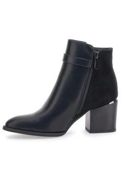 Schwarze Stiefelette mit Blockabsatz und silberner Schelle THE FIRST 487